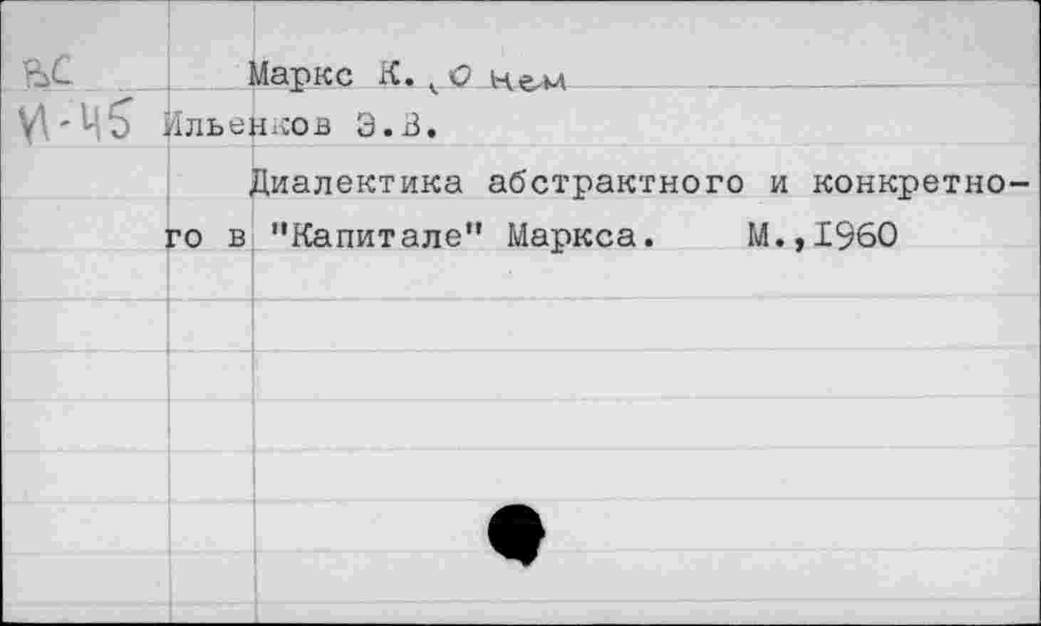 ﻿Маркс К. , о н*м ¥1-45 Ильенлгов Э.В.
Диалектика абстрактного и конкретного в ’’Капитале” Маркса. М.,1960